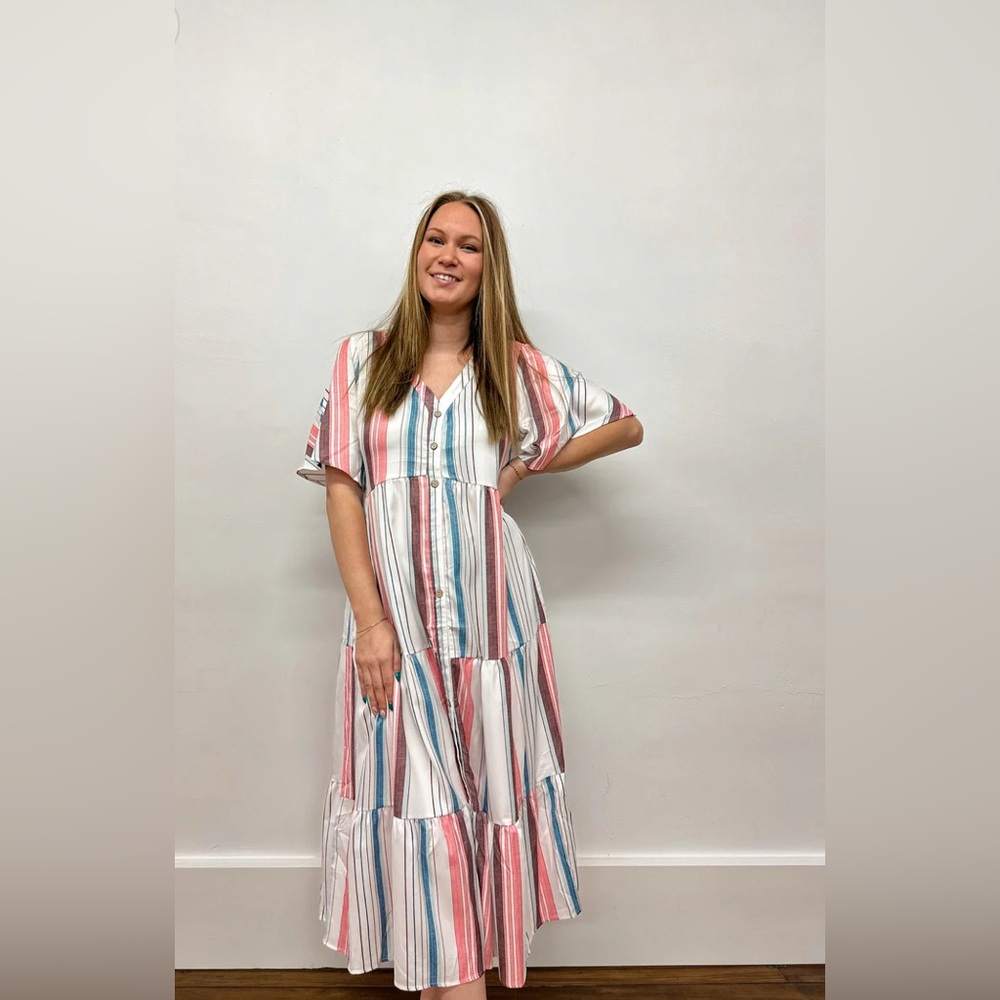 Striped Multicolor Maxi Dress- Med- NWOT